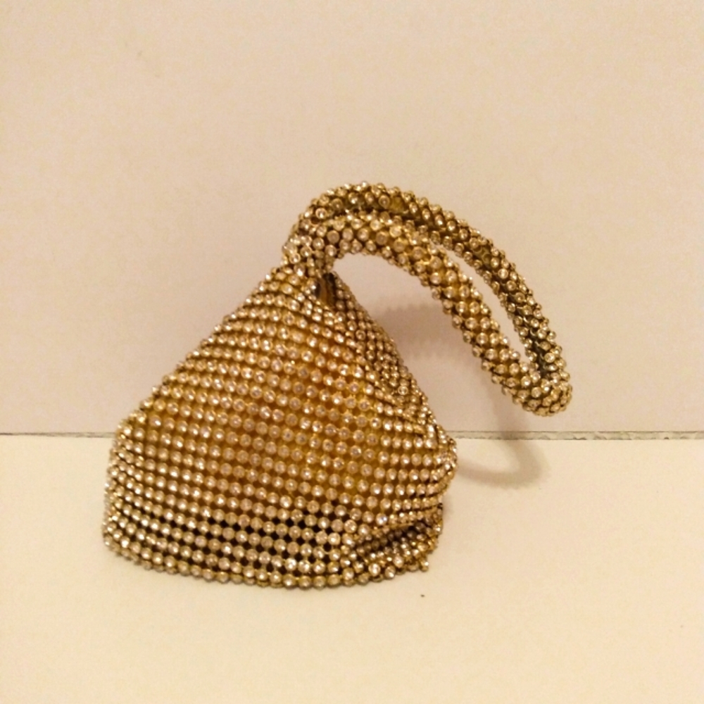 Fabric Rhinestone Gold Tone Evening Zip Snap Single Handle Handbag